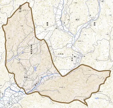 和田とその周辺の地図。町の範囲を重ねている