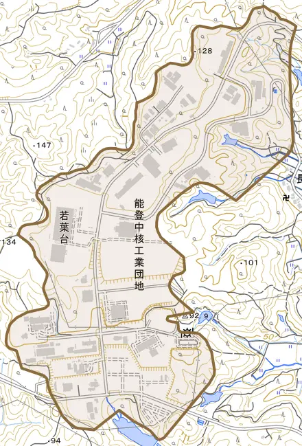若葉台とその周辺の地図。町の範囲を重ねている