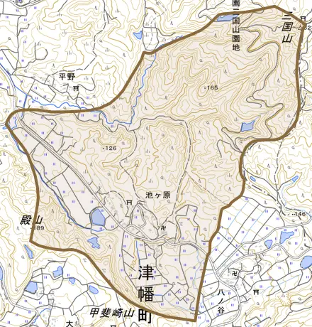 字池ケ原とその周辺の地図。町の範囲を重ねている
