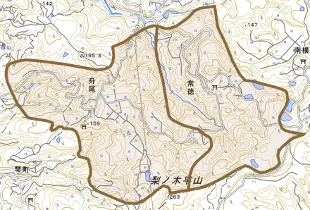 字常徳とその周辺の地図。町の範囲を重ねている