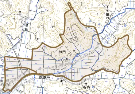 字御門とその周辺の地図。町の範囲を重ねている