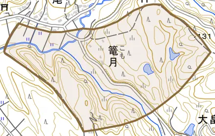 字篭月とその周辺の地図。町の範囲を重ねている
