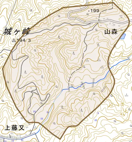 字山森とその周辺の地図。町の範囲を重ねている