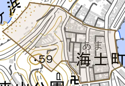 海士町とその周辺の地図。町の範囲を重ねている
