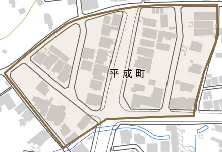 平成町とその周辺の地図。町の範囲を重ねている