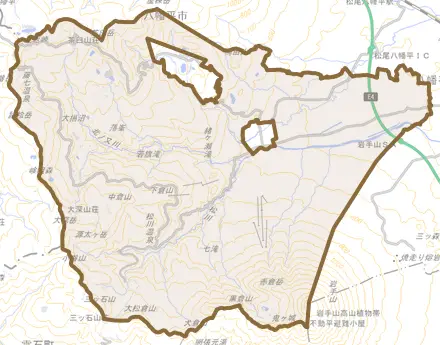 松尾寄木とその周辺の地図。町の範囲を重ねている