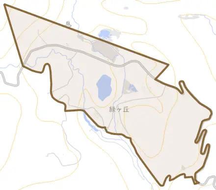 緑ガ丘とその周辺の地図。町の範囲を重ねている
