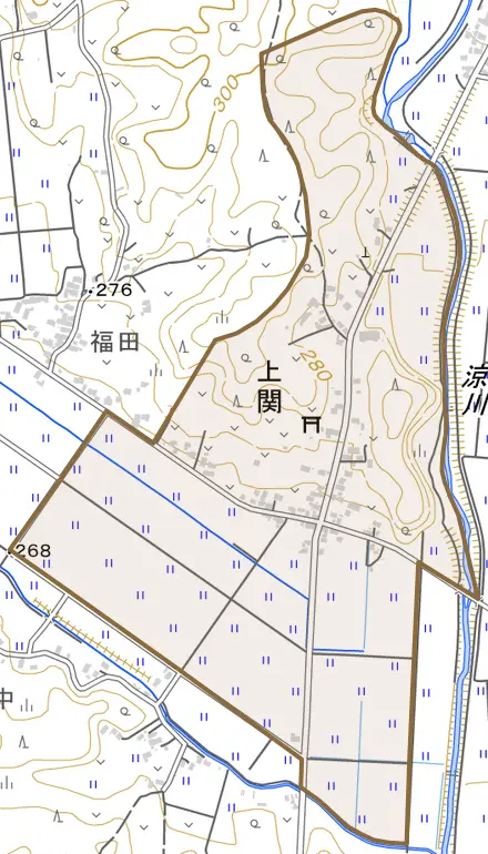 上関とその周辺の地図。町の範囲を重ねている