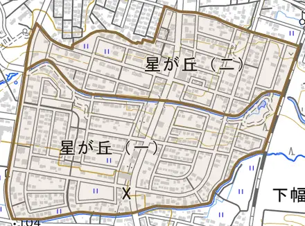 星が丘とその周辺の地図。町の範囲を重ねている