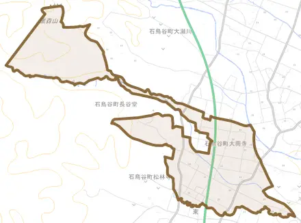 石鳥谷町大興寺とその周辺の地図。町の範囲を重ねている