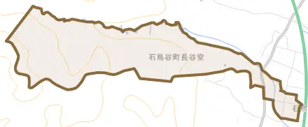 石鳥谷町長谷堂とその周辺の地図。町の範囲を重ねている