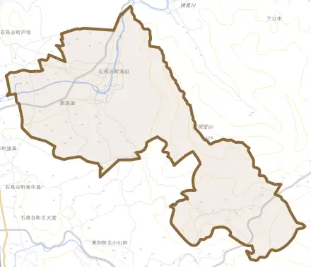 石鳥谷町滝田とその周辺の地図。町の範囲を重ねている