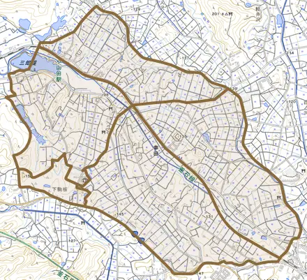 幸田とその周辺の地図。町の範囲を重ねている