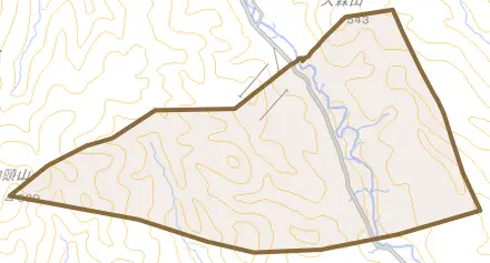 下シ沢とその周辺の地図。町の範囲を重ねている