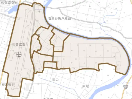 葛とその周辺の地図。町の範囲を重ねている