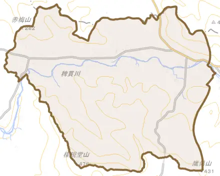 大迫町亀ケ森とその周辺の地図。町の範囲を重ねている