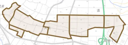 大畑とその周辺の地図。町の範囲を重ねている