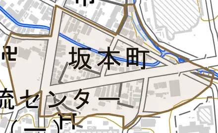 坂本町とその周辺の地図。町の範囲を重ねている