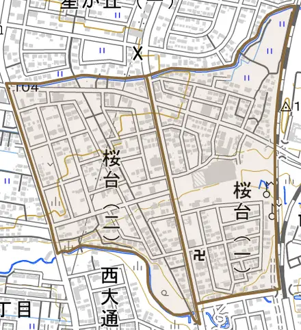 桜台とその周辺の地図。町の範囲を重ねている