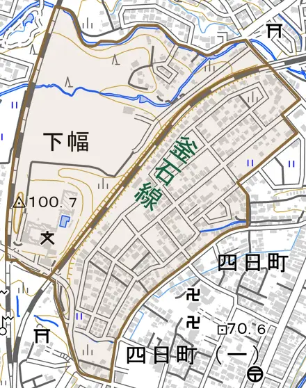下幅とその周辺の地図。町の範囲を重ねている