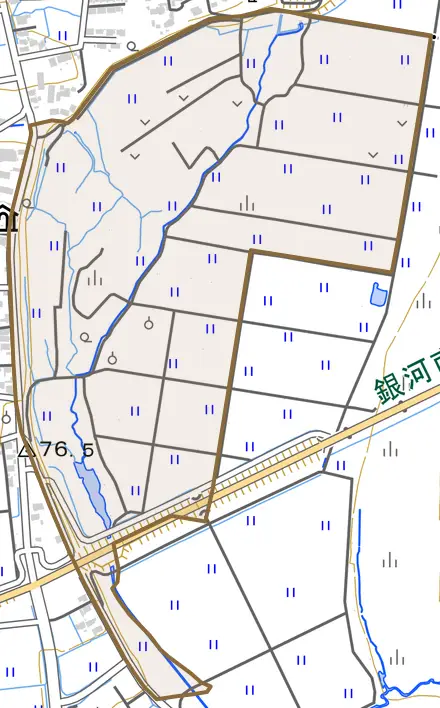 外台とその周辺の地図。町の範囲を重ねている