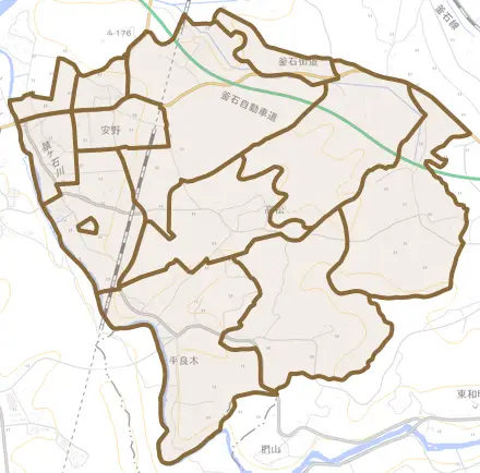高松とその周辺の地図。町の範囲を重ねている