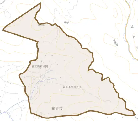 東和町石鳩岡とその周辺の地図。町の範囲を重ねている