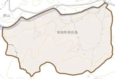 東和町南成島とその周辺の地図。町の範囲を重ねている