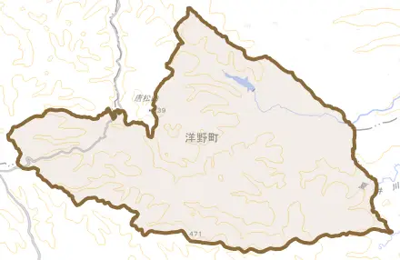 水沢とその周辺の地図。町の範囲を重ねている