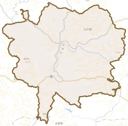 大野とその周辺の地図。町の範囲を重ねている