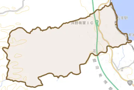 有家とその周辺の地図。町の範囲を重ねている
