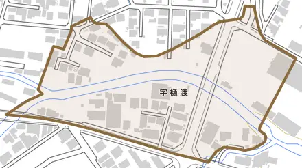 字樋渡とその周辺の地図。町の範囲を重ねている