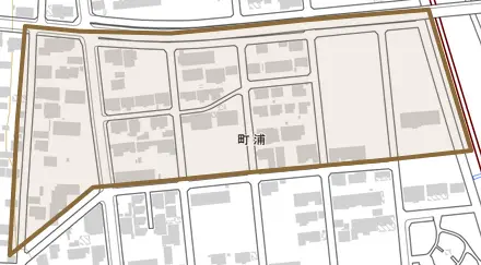 町浦とその周辺の地図。町の範囲を重ねている