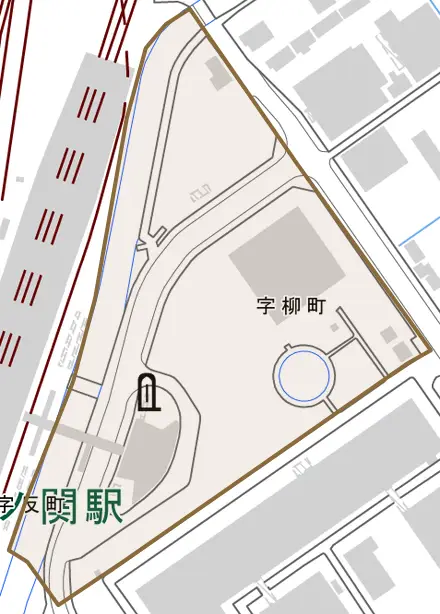 字柳町とその周辺の地図。町の範囲を重ねている