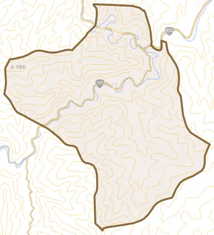 浅内とその周辺の地図。町の範囲を重ねている