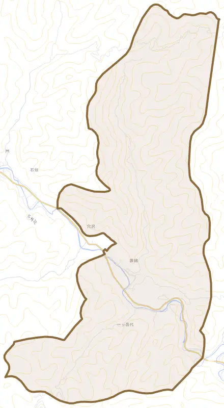 袰綿とその周辺の地図。町の範囲を重ねている
