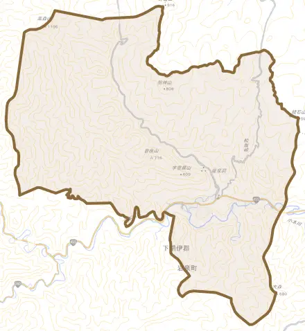 岩泉とその周辺の地図。町の範囲を重ねている