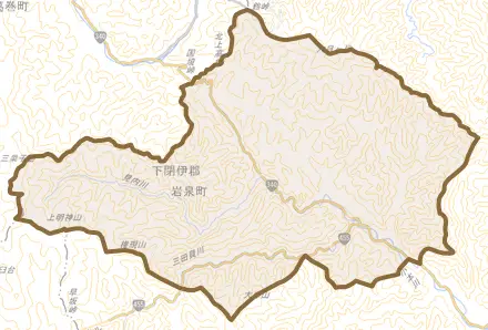 門とその周辺の地図。町の範囲を重ねている