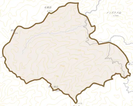 上有芸とその周辺の地図。町の範囲を重ねている