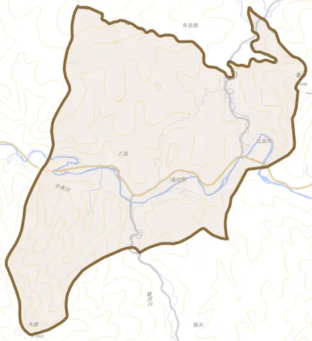 乙茂とその周辺の地図。町の範囲を重ねている