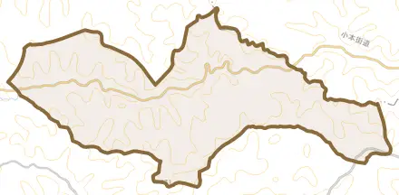 大字大坊とその周辺の地図。町の範囲を重ねている