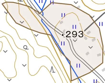 大字黒石とその周辺の地図。町の範囲を重ねている