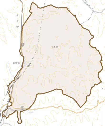 大字沼宮内とその周辺の地図。町の範囲を重ねている