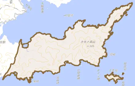 箱崎町とその周辺の地図。町の範囲を重ねている