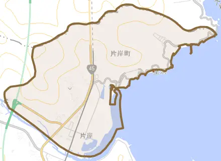 片岸町とその周辺の地図。町の範囲を重ねている