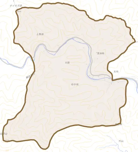栗林町とその周辺の地図。町の範囲を重ねている
