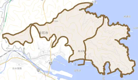 新浜町とその周辺の地図。町の範囲を重ねている