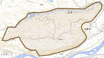 永栄とその周辺の地図。町の範囲を重ねている