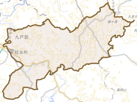 大字上舘とその周辺の地図。町の範囲を重ねている