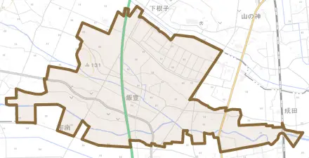 飯豊とその周辺の地図。町の範囲を重ねている